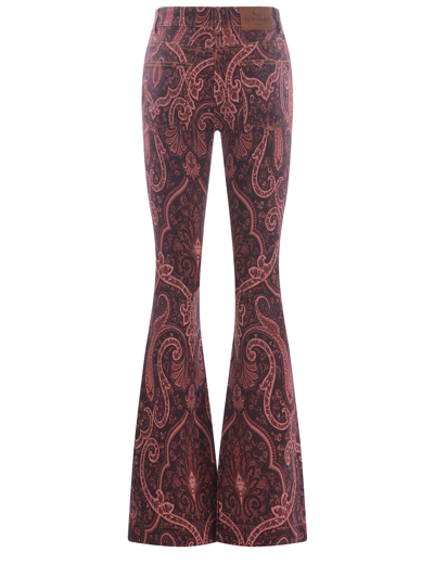 Shop Etro Jeans  In Black Paisley In Cotton Denim In Rosso