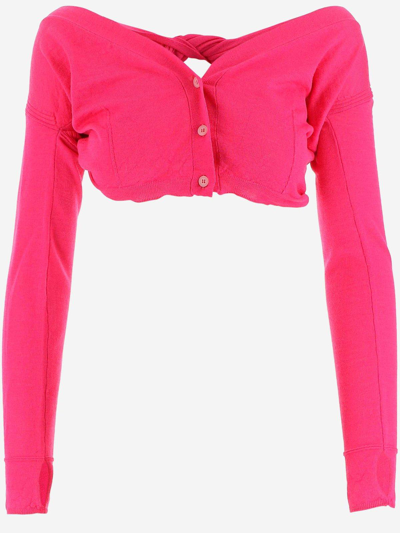 Shop Jacquemus V-neck Butttoned Cropped Cardigan In 430 Pink