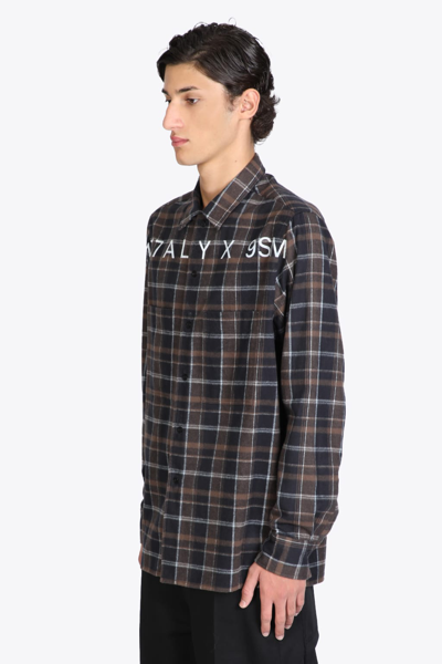 Shop Alyx Plaid Logo Shirt Brown Checked Flannel Shirt With Logo - Plaid Logo Shirt In Marrone/nero