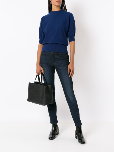 Armani Exchange Logo-debossed Grained-texture Tote Bag In Black