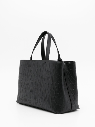Armani Exchange Logo-debossed Grained-texture Tote Bag In Black