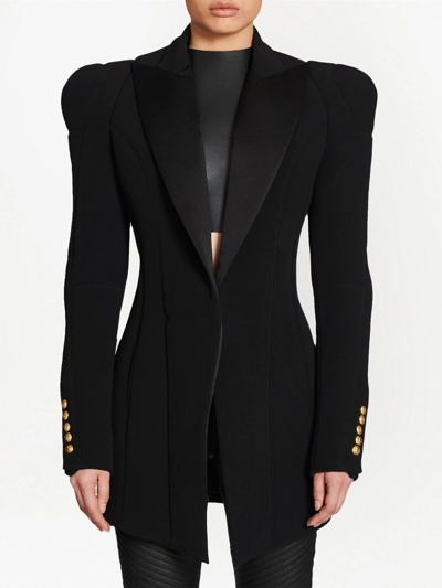 Shop Balmain Structured-shoulder Wool Blazer In Black