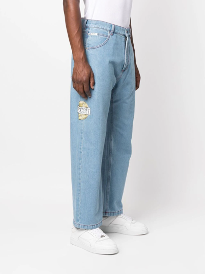 Shop Paccbet Patch-detail Wide-leg Jeans In Blau