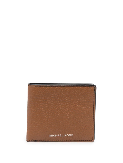 Shop Michael Kors Grained-leather Bi-fold Wallet In Braun