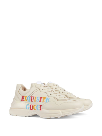 Shop Gucci Graphic-print Low-top Sneakers In Neutrals