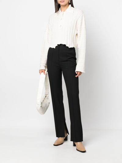 Rus Cropped Long-sleeve Knit Polo In Nude