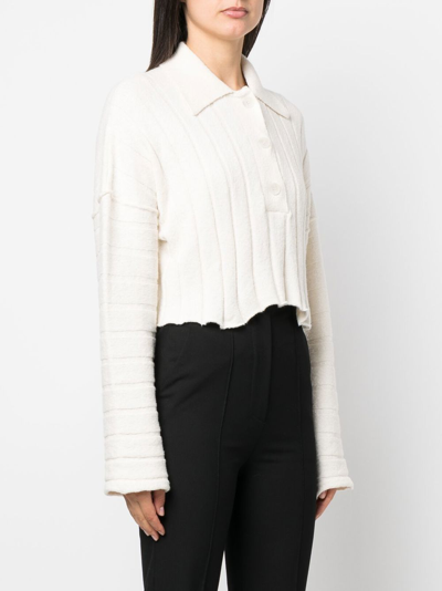 Rus Cropped Long-sleeve Knit Polo In Nude