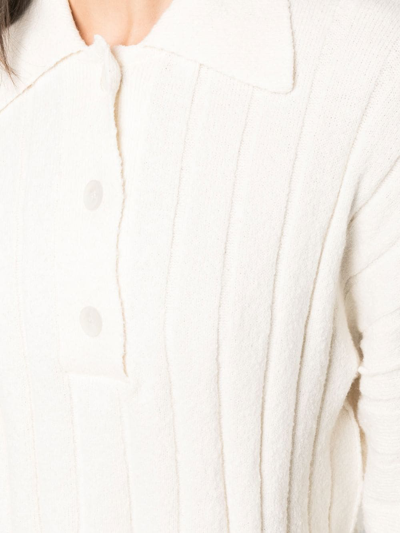 Rus Cropped Long-sleeve Knit Polo In Nude