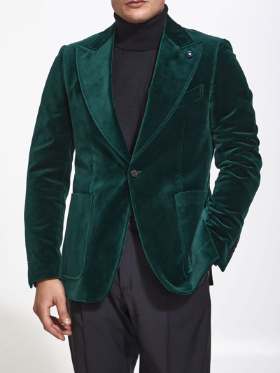 Shop Lardini Green Velvet Jacket