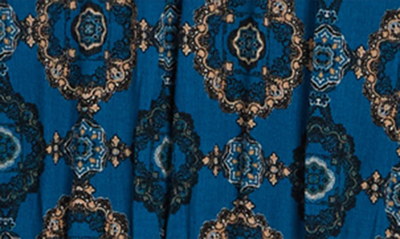 Shop Bobeau Floral Print Ruffle Long Sleeve Ankle Length Dress In Dk. Aqua Medallion