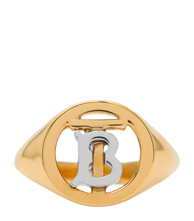 Shop Burberry Monogram Signet Ring In Gold