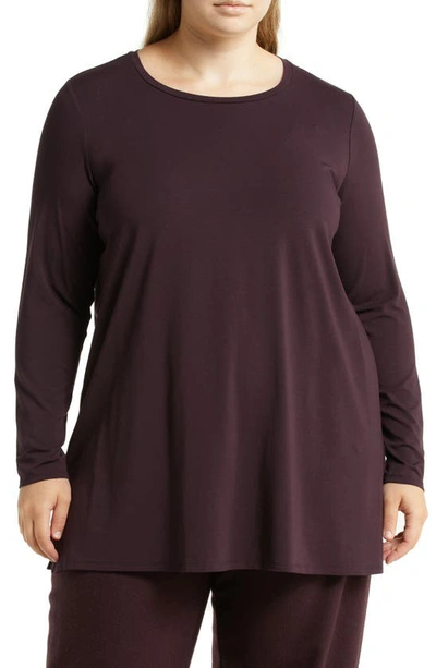 Shop Eileen Fisher Crewneck Long Sleeve Tunic Top In Cassis