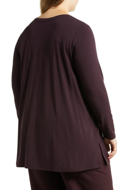 Shop Eileen Fisher Crewneck Long Sleeve Tunic Top In Cassis