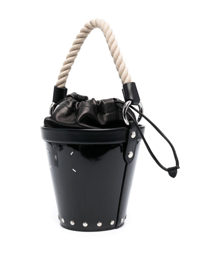 Shop Maison Margiela Small Fire Leather Bucket Bag In Black
