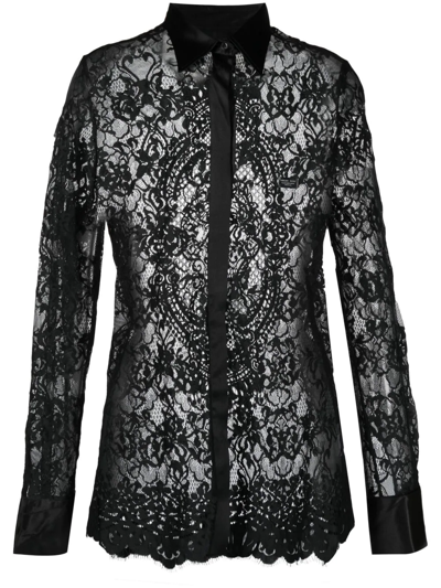 Shop Philipp Plein Classic Lace Shirt In Black