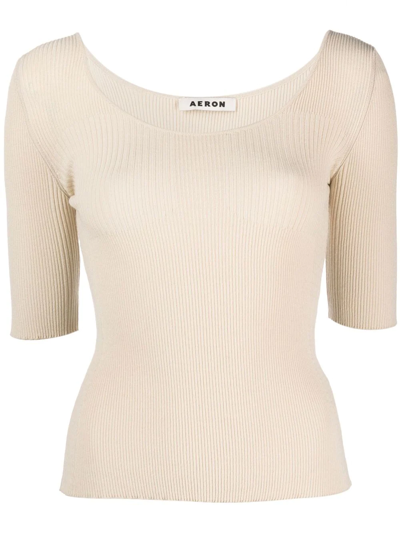 Shop Aeron Shell Ribbed-knit Top In Neutrals