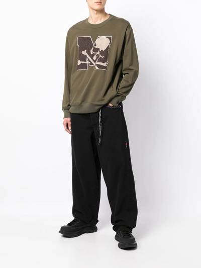 Shop Mastermind Japan Skull-print Crew-neck Sweatshirt In Grün