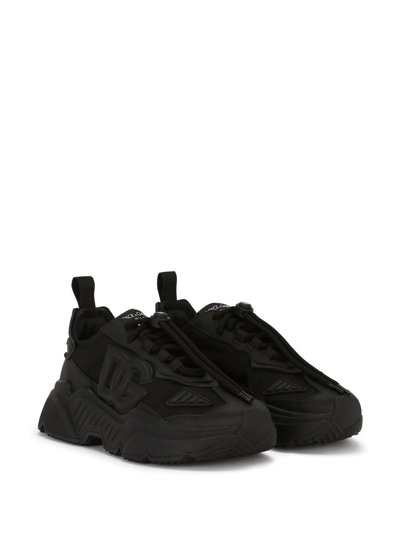 Dolce & Gabbana Logo Print Leather Lace-up Sneakers In Black