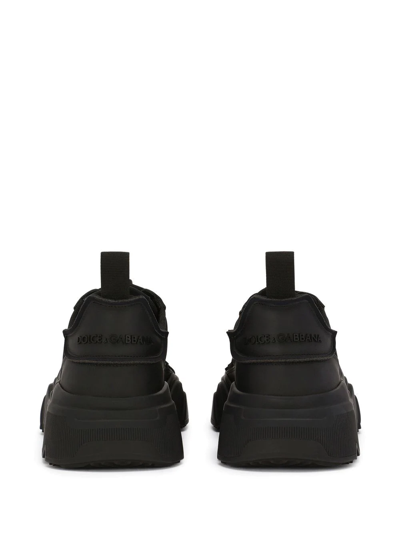 Dolce & Gabbana Logo Print Leather Lace-up Sneakers In Black
