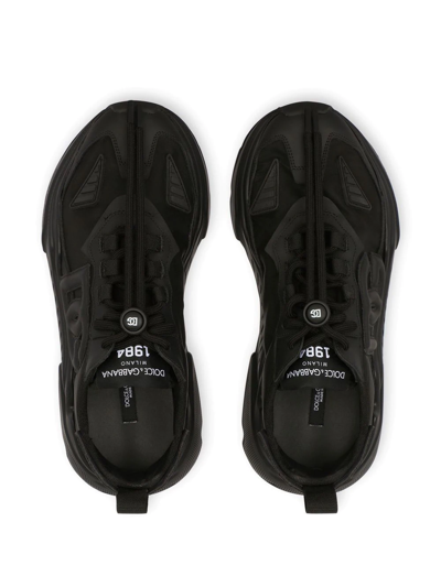 Dolce & Gabbana Logo Print Leather Lace-up Sneakers In Black