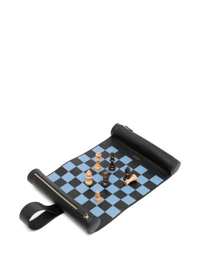 Smythson Leather Roll-up Chess Set In Schwarz