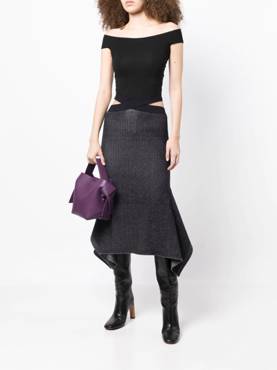 3.1 Phillip Lim Godet Asymmetric Ribbed Wool-blend Midi Skirt In Schwarz