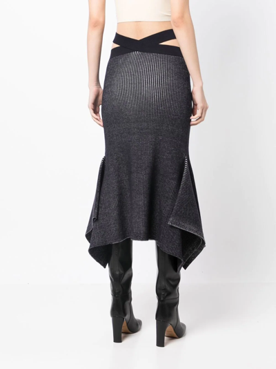 3.1 Phillip Lim Godet Asymmetric Ribbed Wool-blend Midi Skirt In Schwarz
