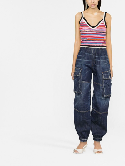 Dsquared2 Cropped Sleeveless Knit Vest With Stripes In Rosa