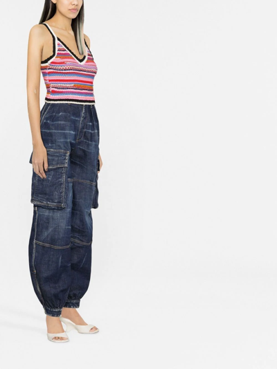 Dsquared2 Cropped Sleeveless Knit Vest With Stripes In Rosa