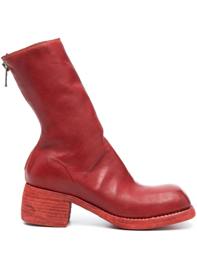 Guidi Zip Back Mid Boots In Red