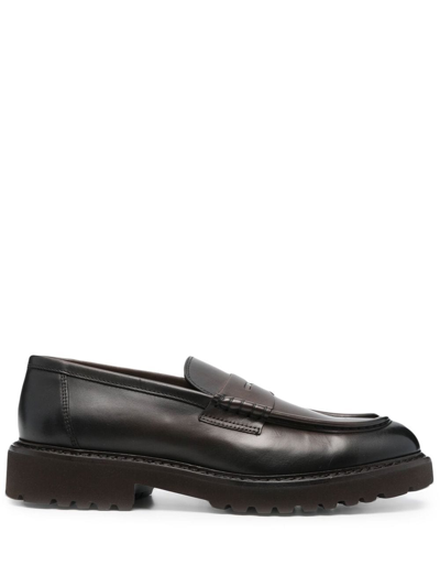 Shop Doucal's Almond Toe Leather Loafers In Braun
