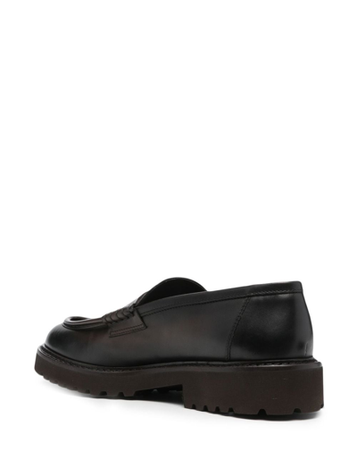 Shop Doucal's Almond Toe Leather Loafers In Braun