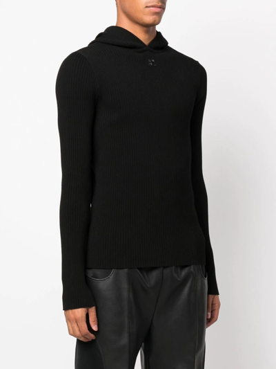 Shop Courrèges Logo-patch Ribbed-knit Hoodie In Schwarz