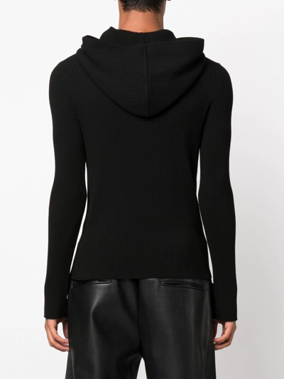 Shop Courrèges Logo-patch Ribbed-knit Hoodie In Schwarz