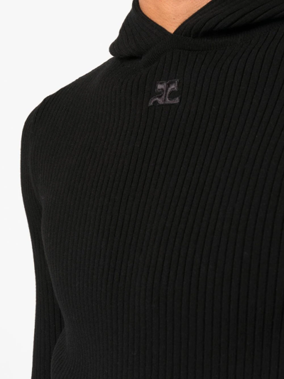 Shop Courrèges Logo-patch Ribbed-knit Hoodie In Schwarz