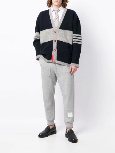 Thom Browne Herringbone-pattern Logo-patch Track Pants In Grau