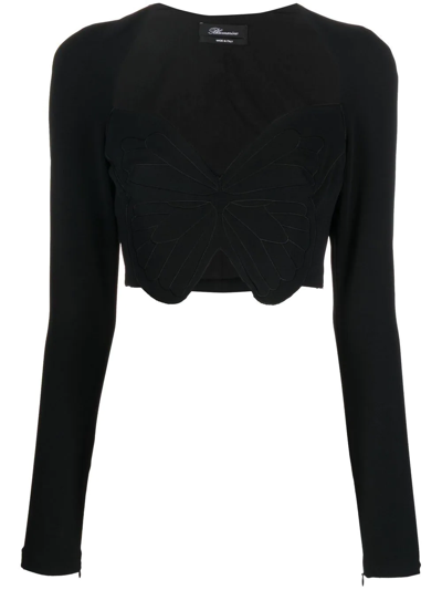 Shop Blumarine Butterfly-motif Cropped Top In Black