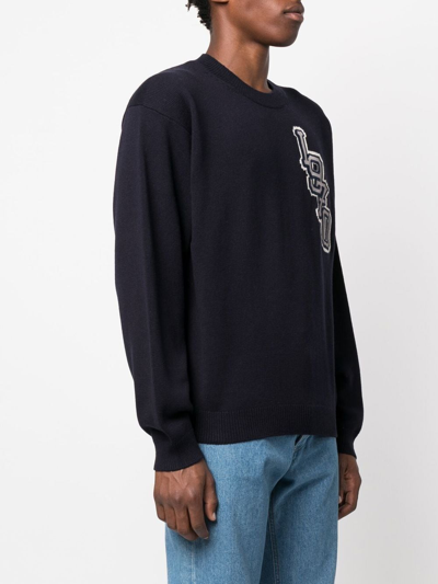 Shop Kenzo Varsity Logo Knitted Jumper In Blau