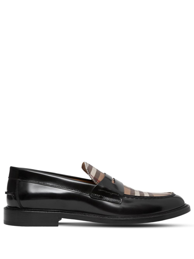 Shop Burberry Vintage Check Penny Loafers In Black