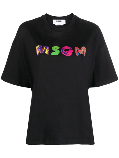 Shop Msgm Logo-print Round-neck T-shirt In Schwarz