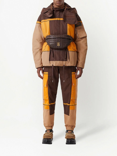 Shop Burberry Colour-block Technical Cotton Cargo Trousers In Brown