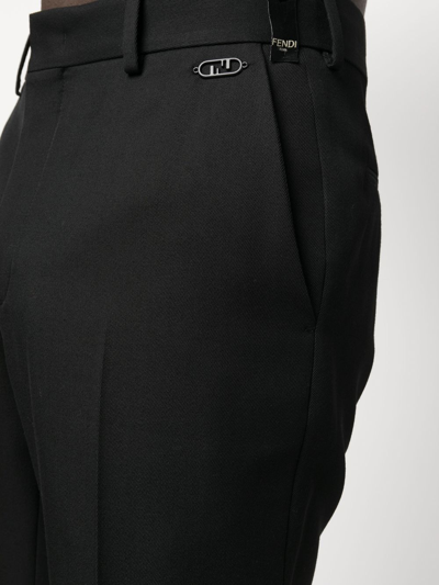 Fendi Logo-plaque Tailored Trousers In Schwarz