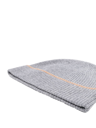 Shop Eleventy Contrasting-trim Knit Beanie In Grau