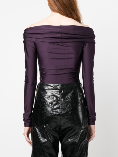 The Andamane Kendall Off The Shoulder Lycra Bodysuit In Violett