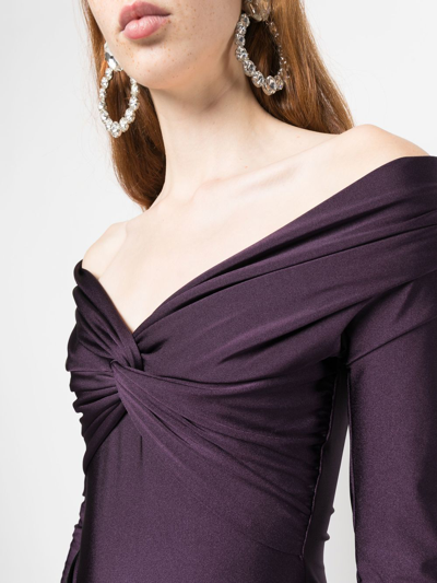 The Andamane Kendall Off The Shoulder Lycra Bodysuit In Violett