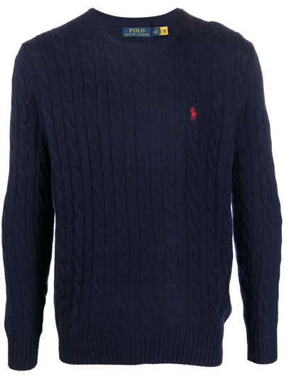 Polo Ralph Lauren Blue Crewneck Sweater With Pony Embroidery On The Front And Woven Knit In Blau