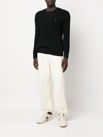 Polo Ralph Lauren Logo-embroidered Cable-knit Jumper In Schwarz