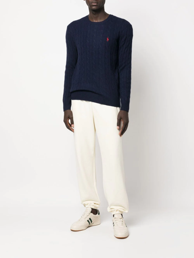 Polo Ralph Lauren Blue Crewneck Sweater With Pony Embroidery On The Front And Woven Knit In Blau