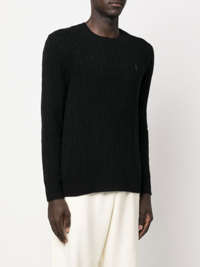 Polo Ralph Lauren Logo-embroidered Cable-knit Jumper In Schwarz