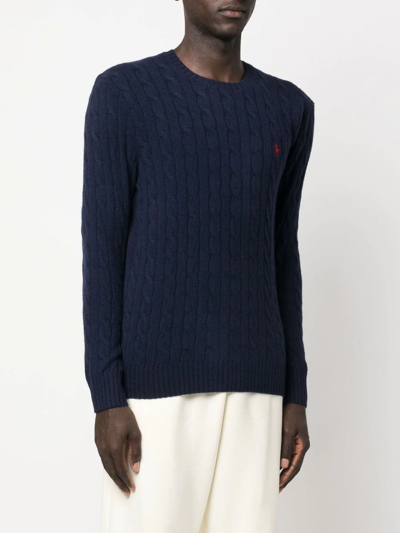 Polo Ralph Lauren Blue Crewneck Sweater With Pony Embroidery On The Front And Woven Knit In Blau